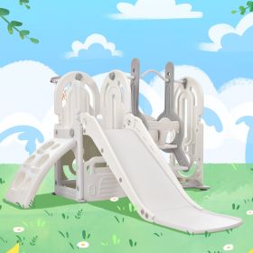 Toddler Slide and Swing Set 5 in 1, Kids Playground Climber Slide Playset with Basketball Hoop Freestanding Combination for Babies Indoor & Outdoor (Color: as Pic)